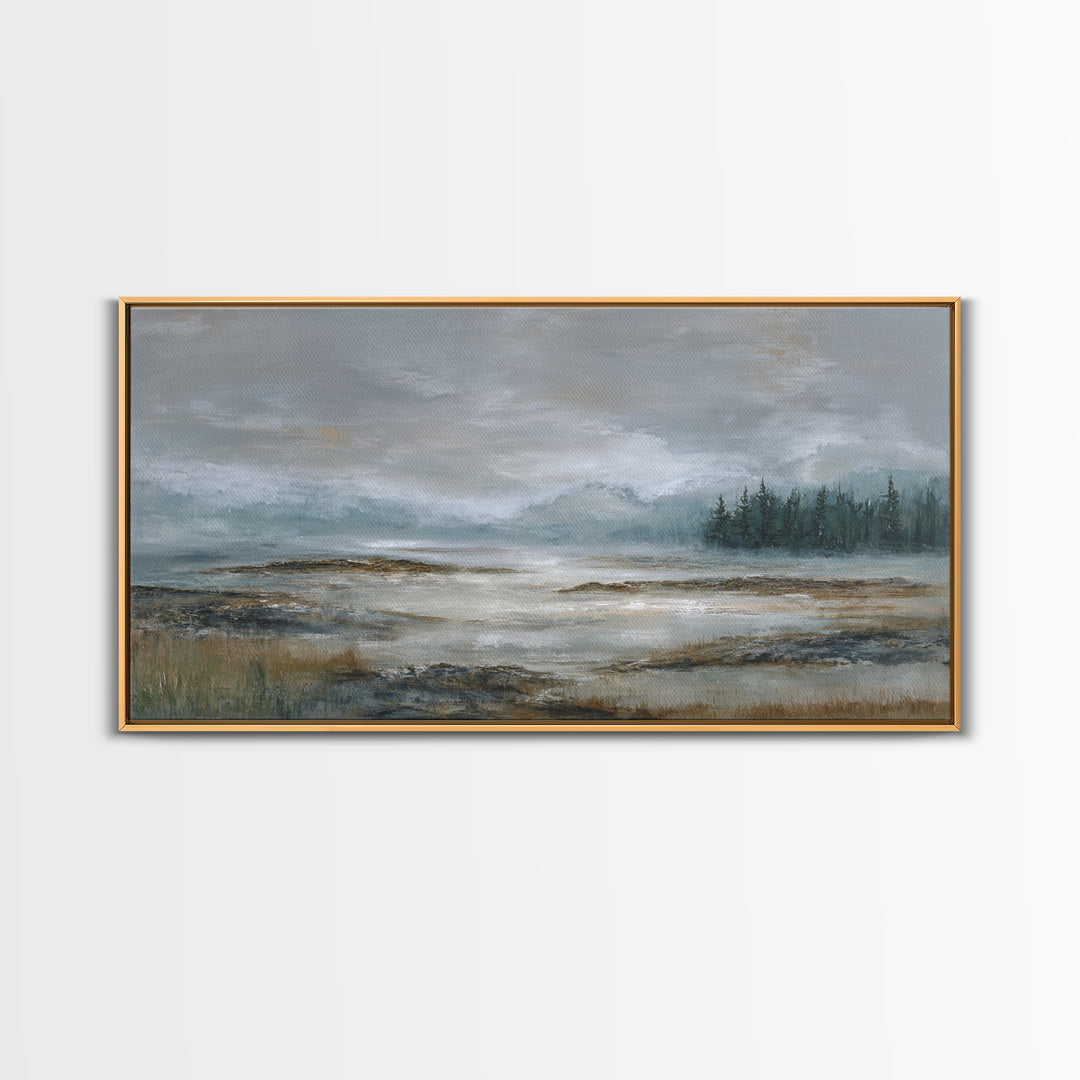 Misty Bridge Landscape Framed Canvas Print, Black and White Art, Retro Wall Art, Living Room Decor, Fine Art, Monochrome, BAW-2x1-87