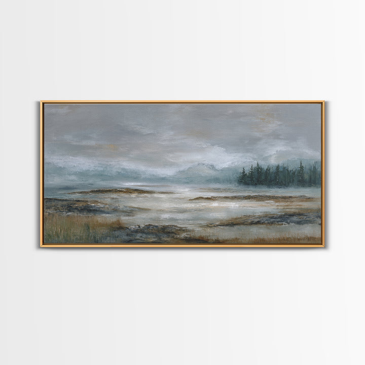 Misty Bridge Landscape Framed Canvas Print, Black and White Art, Retro Wall Art, Living Room Decor, Fine Art, Monochrome, BAW-2x1-87