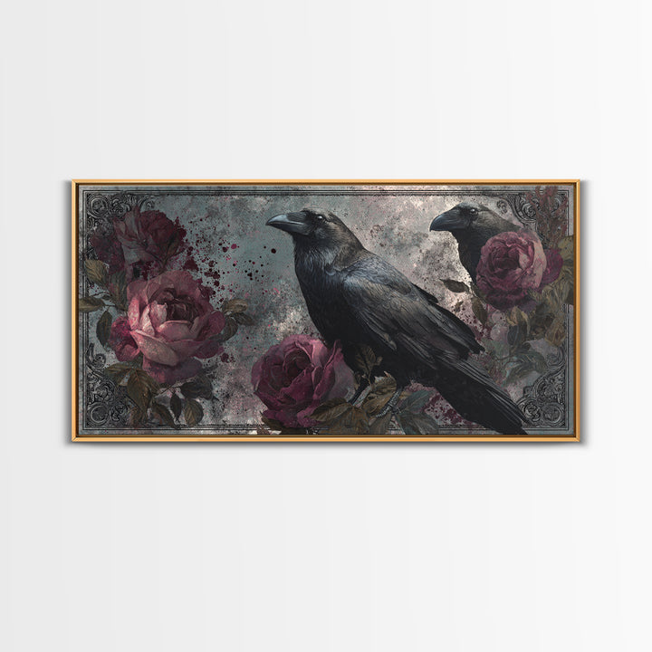 Ink Splatter Raven Composition Framed Canvas Print, Black and White Art, Large Wall Art, Living Room Decor, Monochrome, BAW-2x1-88