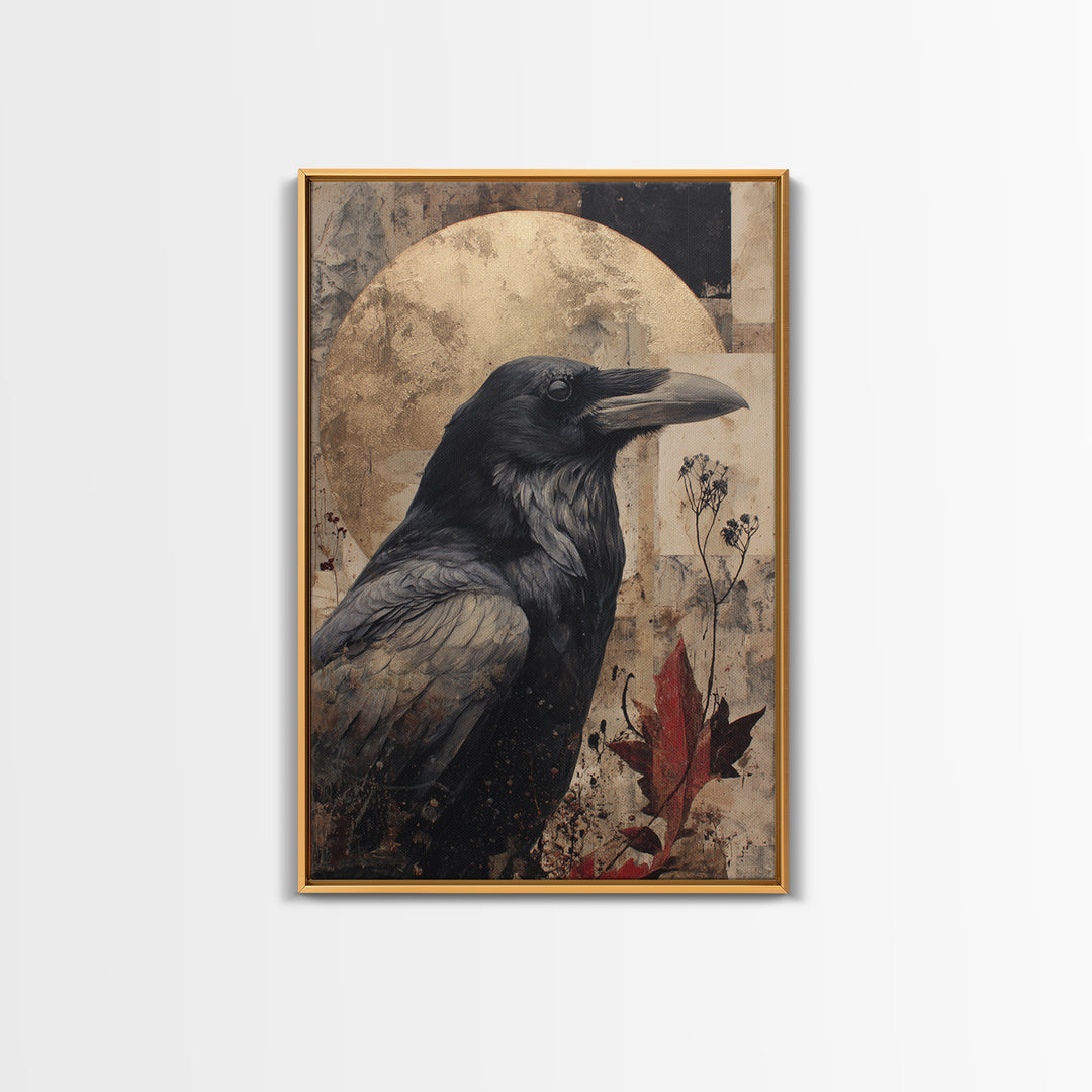 Ink Splatter Raven Composition Framed Canvas Print, Black and White Art, Halloween Decor, Living Room Decor, Monochrome, BAW-2x3-100