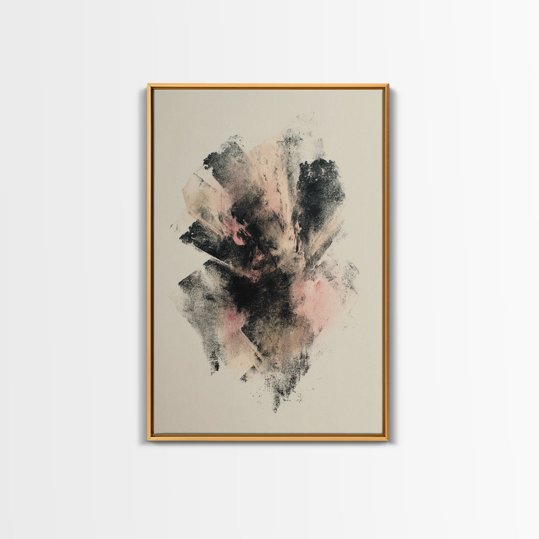 Abstract Charcoal Gestures on White Paper Framed Canvas Print, Black and White Art, Art Prints, Living Room Decor, Monochrome, BAW-2x3-12
