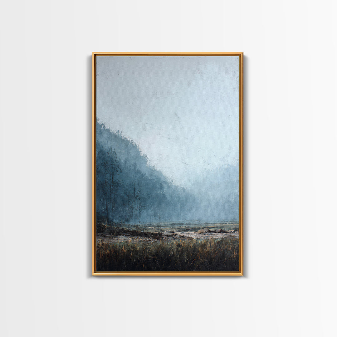 Moody Foggy Forest Canvas Print, Black and White Art, Minimalist Decor, Living Room Decor, Oil Painting, Monochrome, BAW-2x3-15