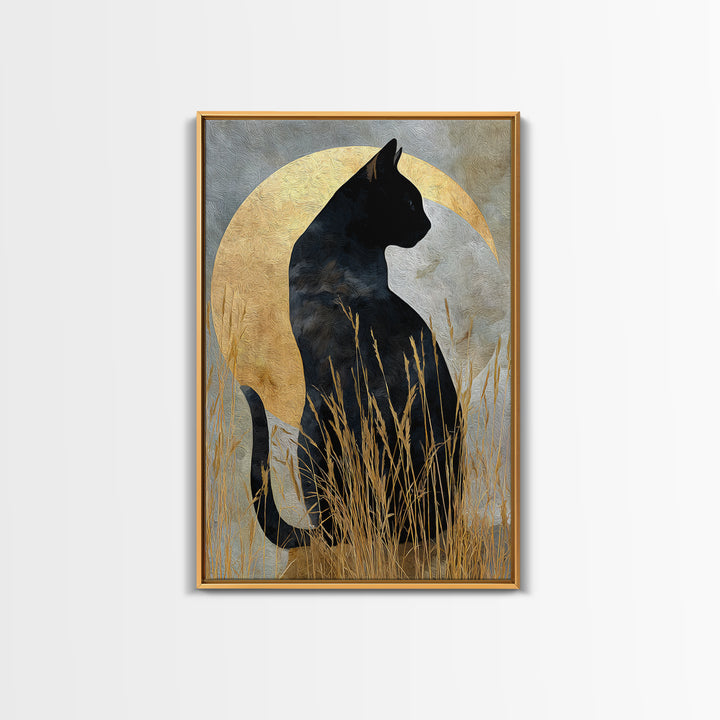 Black Cat Silhouette Framed Canvas Print, Black and White Art, Modern Decor, Living Room Decor, Fine Art, Monochrome, BAW-2x3-24