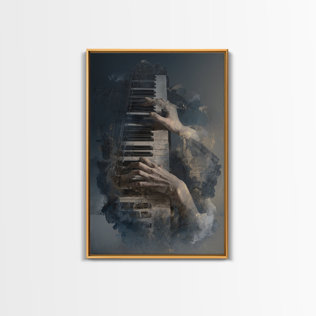 Piano Keys and Hands Framed Canvas Print, Black and White Art, Minimalist Decor, Living Room Decor, Fine Art, Monochrome, BAW-2x3-30