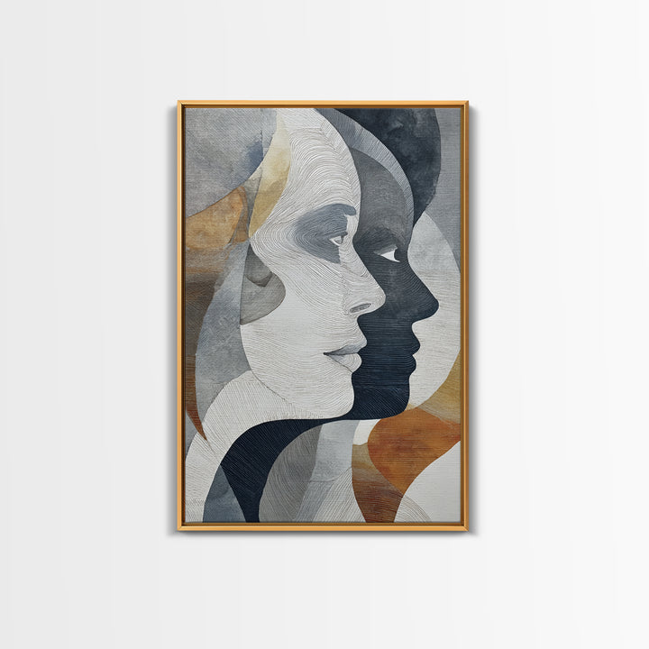 Monochrome Female Profile Framed Canvas Print, Black and White Art, Abstract Art, Living Room Decor, Monochrome, Cabin Decor, BAW-2x3-33