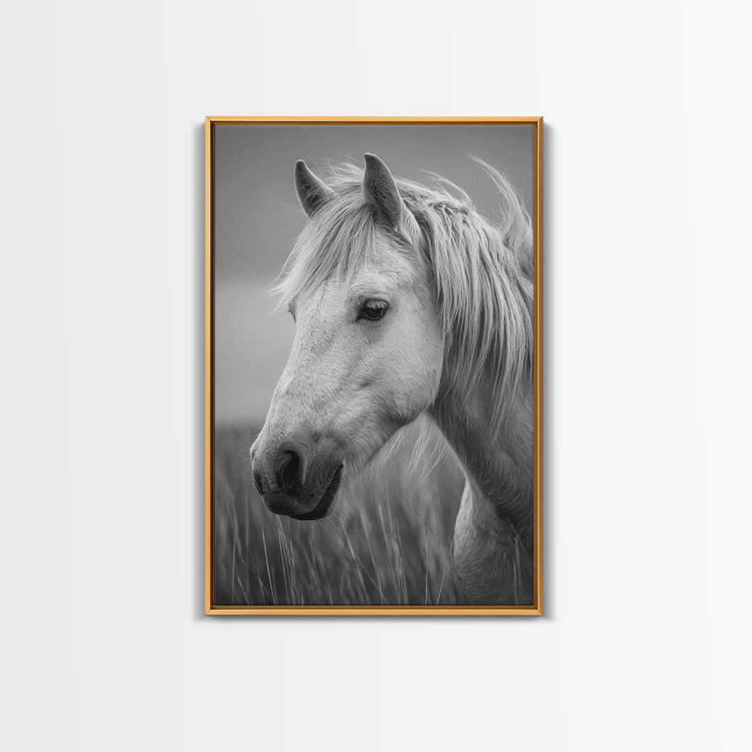 Black and White Wild Horse Portrait Canvas Print, Black and White Art, Printable Wall Art, Living Room Decor, Monochrome, BAW-2x3-37