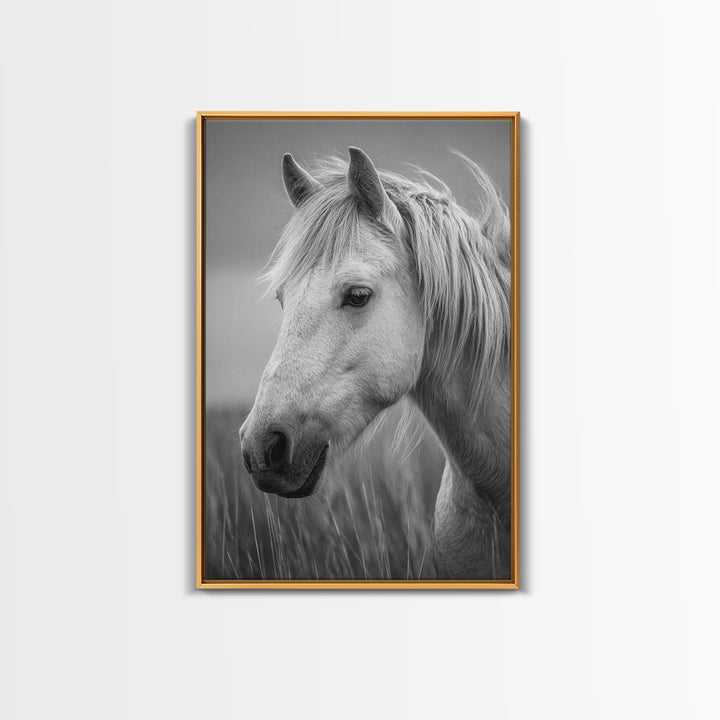 Black and White Wild Horse Portrait Canvas Print, Black and White Art, Printable Wall Art, Living Room Decor, Monochrome, BAW-2x3-37