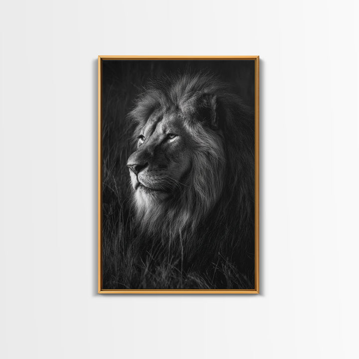 Dramatic Black and White Lion Portrait Canvas Print, Black and White Art, Large Wall Art, Living Room Decor, Monochrome, BAW-2x3-49