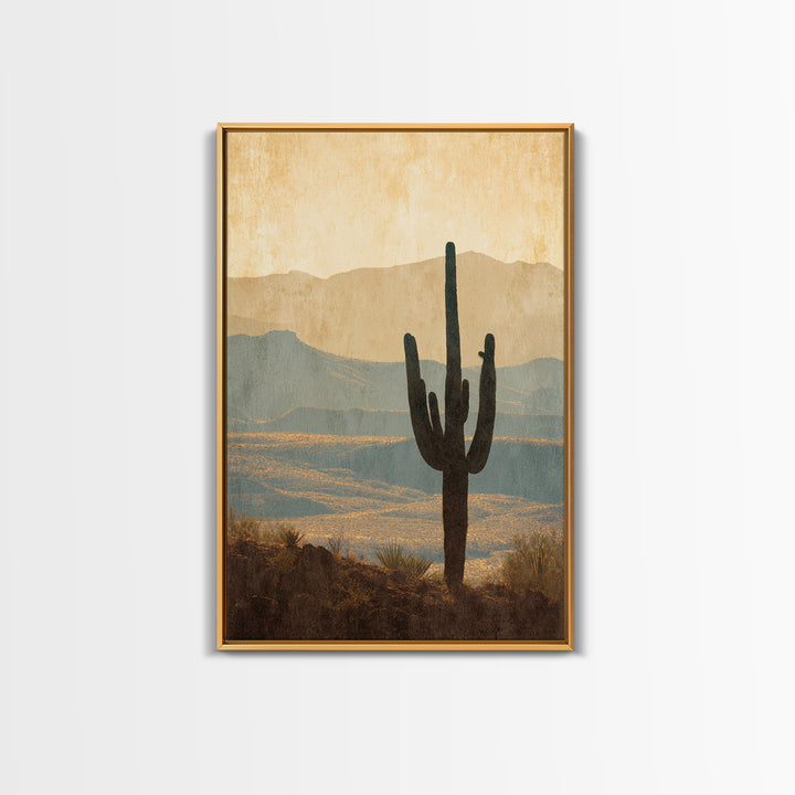 Monochrome Desert Cactus Silhouette Canvas Print, Black and White Art, Digital Art, Living Room Decor, Fine Art, Monochrome, BAW-2x3-5