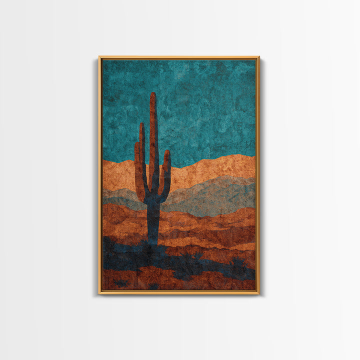 Monochrome Desert Cactus Silhouette Framed Canvas Print, Black and White Art, Original Art, Living Room Decor, Monochrome, BAW-2x3-53