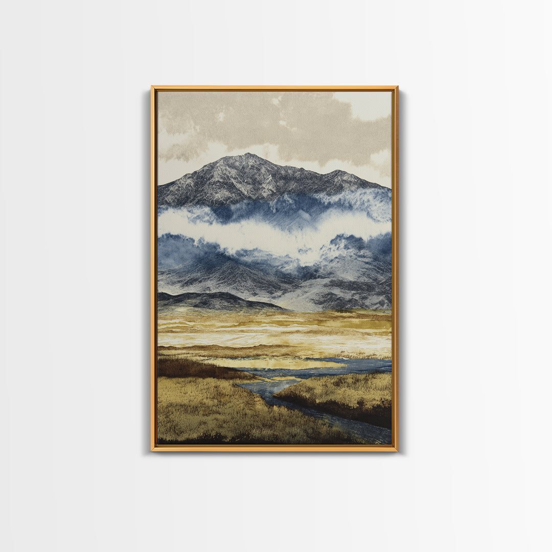 Black Ink Mountain Range Canvas Print, Black and White Art, Printable Wall Art, Living Room Decor, Watercolor Art, Monochrome, BAW-2x3-58