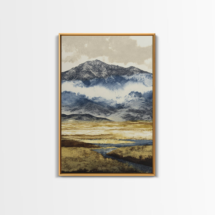 Black Ink Mountain Range Canvas Print, Black and White Art, Printable Wall Art, Living Room Decor, Watercolor Art, Monochrome, BAW-2x3-58