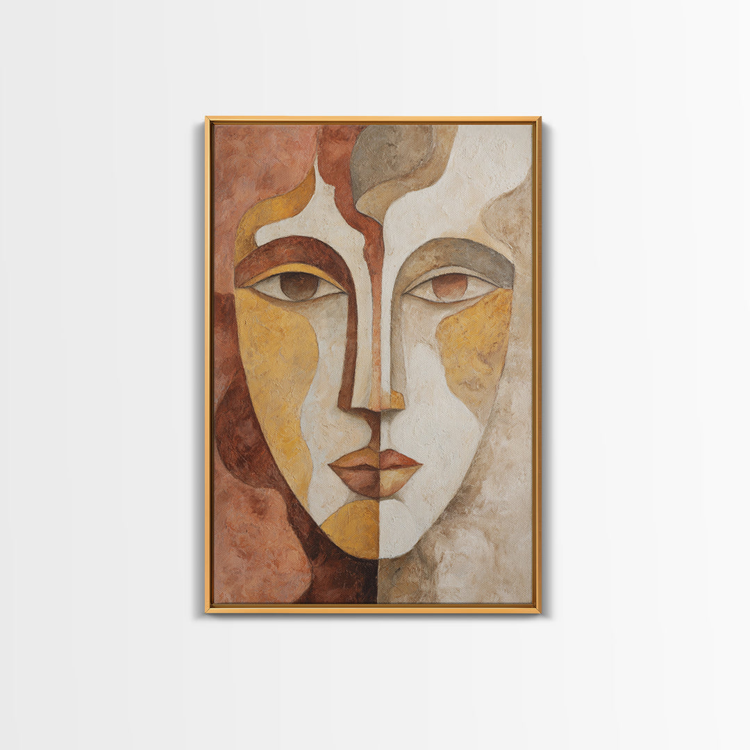 Minimal Face Pair Drawn Canvas Print, Black and White Art, Art Print, Living Room Decor, Monochrome, Abstract Wall Art, BAW-2x3-70