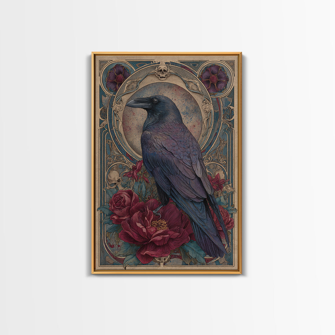 Ink Splatter Raven Composition Framed Canvas Print, Black and White Art, Photography Prints, Living Room Decor, Monochrome, BAW-2x3-76
