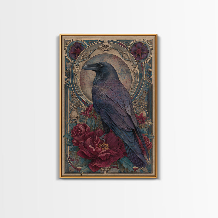 Ink Splatter Raven Composition Framed Canvas Print, Black and White Art, Photography Prints, Living Room Decor, Monochrome, BAW-2x3-76