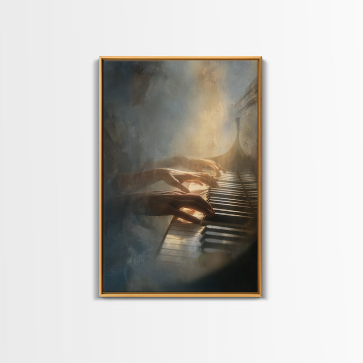Piano Keys and Hands Framed Canvas Print, Black and White Art, Printable, Living Room Decor, Monochrome, Living Room Wall Art, BAW-2x3-78