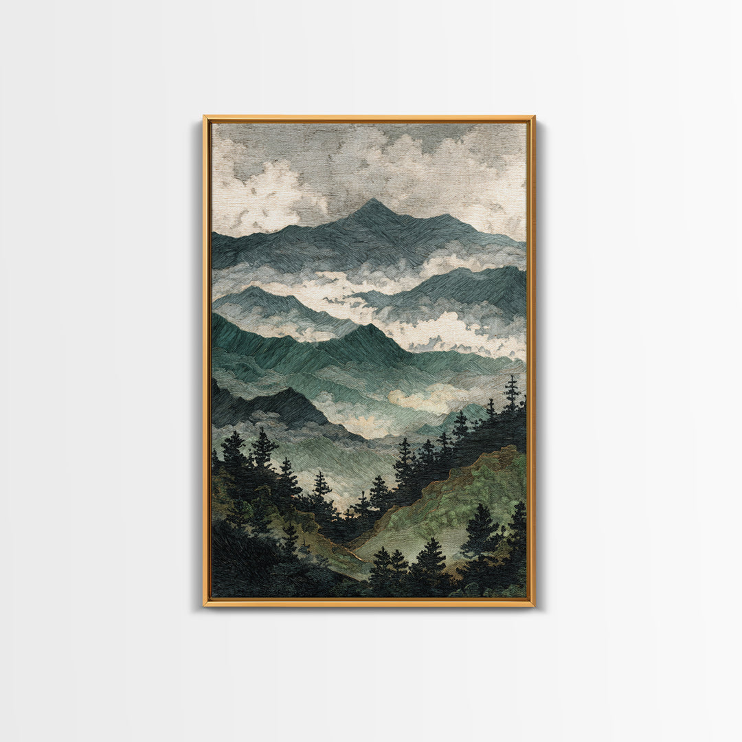 Black Ink Mountain Range Canvas Print, Black and White Art, Printable Wall Art, Living Room Decor, Watercolor Art, Monochrome, BAW-2x3-82