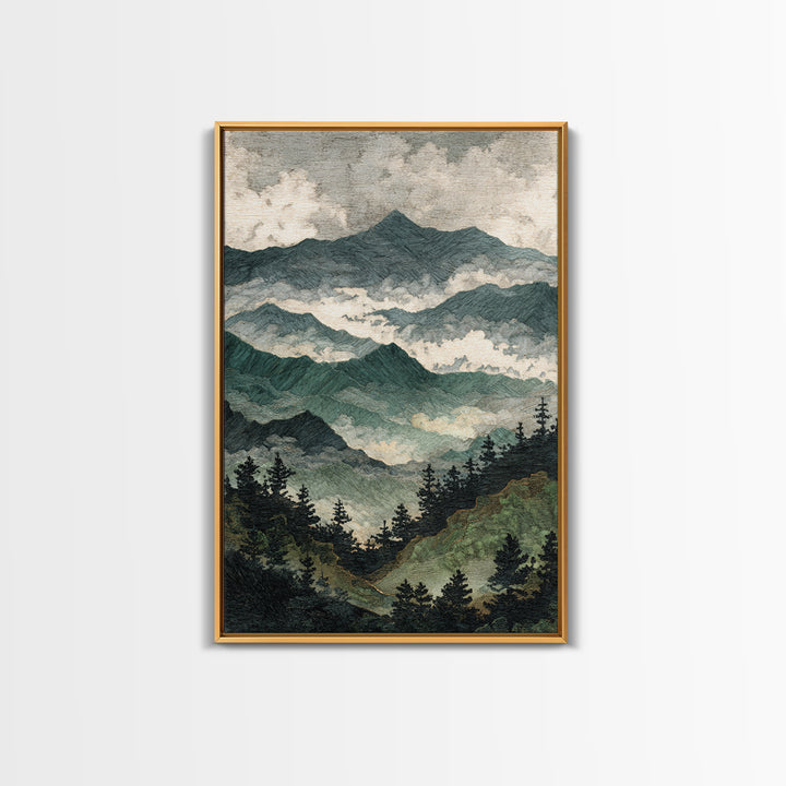 Black Ink Mountain Range Canvas Print, Black and White Art, Printable Wall Art, Living Room Decor, Watercolor Art, Monochrome, BAW-2x3-82