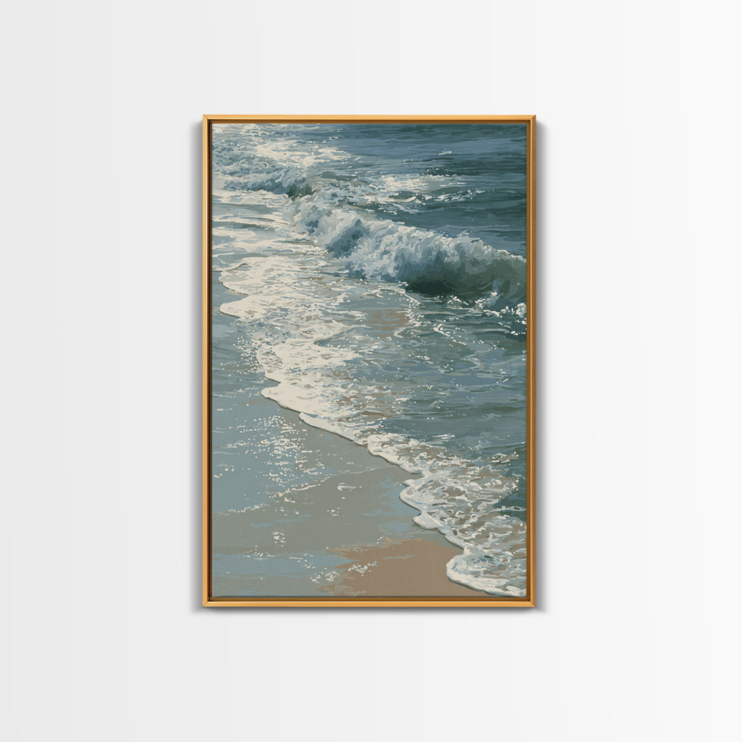 Stormy Ocean Wave Framed Canvas Print, Black and White Art, Gothic Decor, Living Room Decor, Oil Painting, Monochrome, BAW-2x3-90
