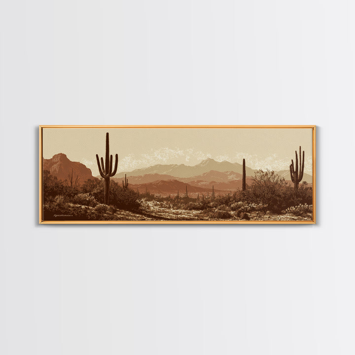 Monochrome Desert Cactus Silhouette Canvas Print, Black and White Art, Apartment Decor, Living Room Decor, Oil Painting, BAW-3x1-13