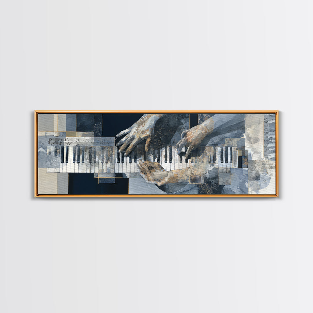 Piano Keys and Hands Canvas Print, Black and White Art, Modern Decor, Living Room Decor, Fine Art, Monochrome, Wall Decor, BAW-3x1-14