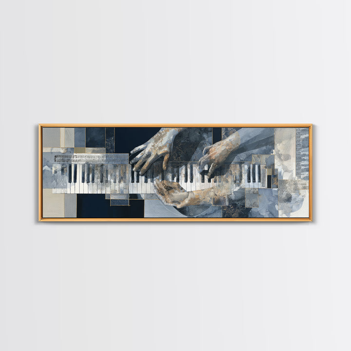 Piano Keys and Hands Canvas Print, Black and White Art, Modern Decor, Living Room Decor, Fine Art, Monochrome, Wall Decor, BAW-3x1-14
