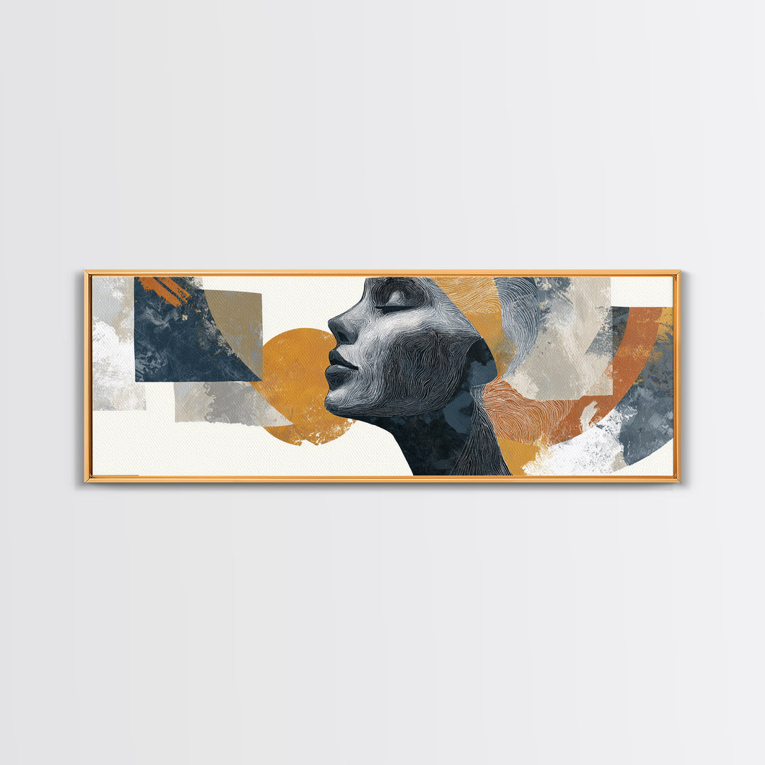 Monochrome Female Profile Framed Canvas Print, Black and White Art, Retro Wall Art, Living Room Decor, Abstract Art, Monochrome, BAW-3x1-17