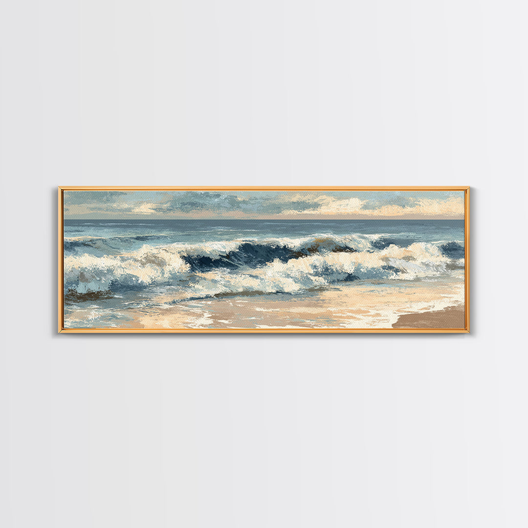 Stormy Ocean Wave Framed Canvas Print, Black and White Art, Printable, Living Room Decor, Monochrome, Living Room Wall Art, BAW-3x1-2
