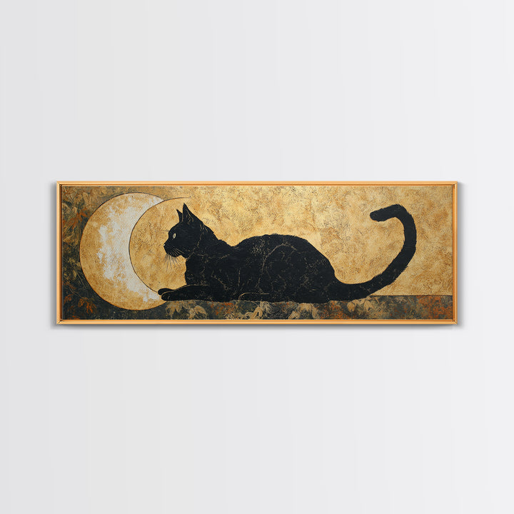 Black Cat Silhouette Framed Canvas Print, Black and White Art, Photo Prints, Living Room Decor, Watercolor Art, Monochrome, BAW-3x1-32