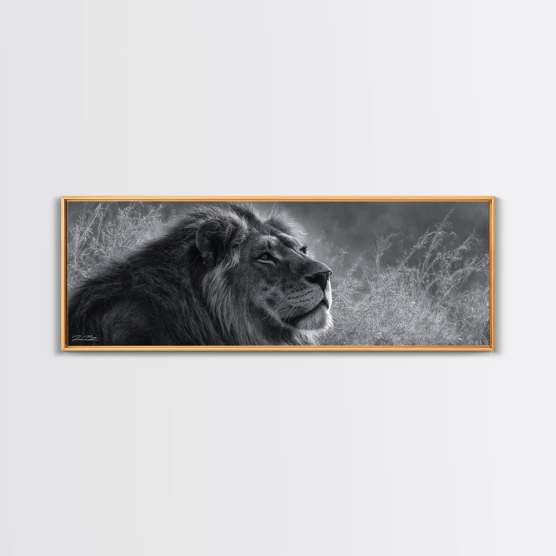 Dramatic Black and White Lion Portrait Canvas Print, Black and White Art, Canvas Print, Living Room Decor, Fine Art, Monochrome, BAW-3x1-33