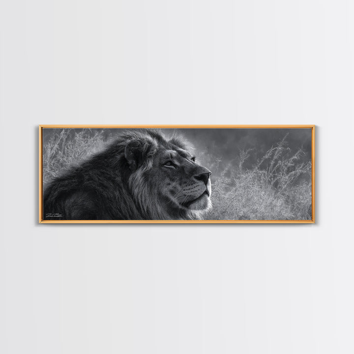 Dramatic Black and White Lion Portrait Canvas Print, Black and White Art, Canvas Print, Living Room Decor, Fine Art, Monochrome, BAW-3x1-33