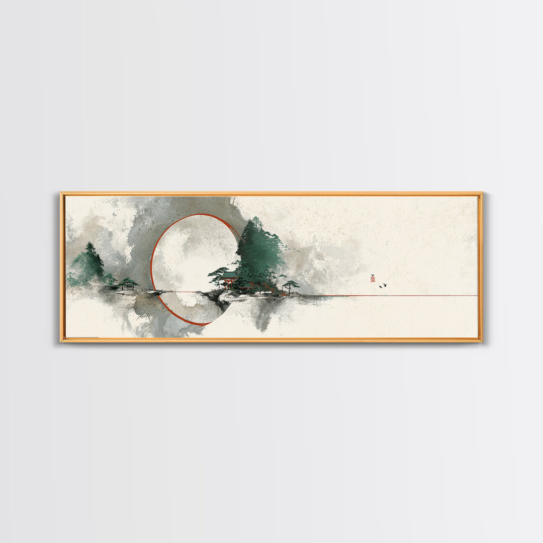 Large Circle and Line Abstract Canvas Print, Black and White Art, Neutral Decor, Living Room Decor, Fine Art, Monochrome, BAW-3x1-40