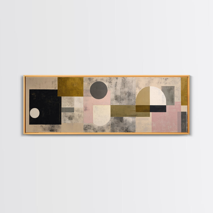 Geometric Bauhaus Grayscale Shapes Framed Canvas Print, Black and White Art, Apartment Decor, Living Room Decor, Monochrome, BAW-3x1-58