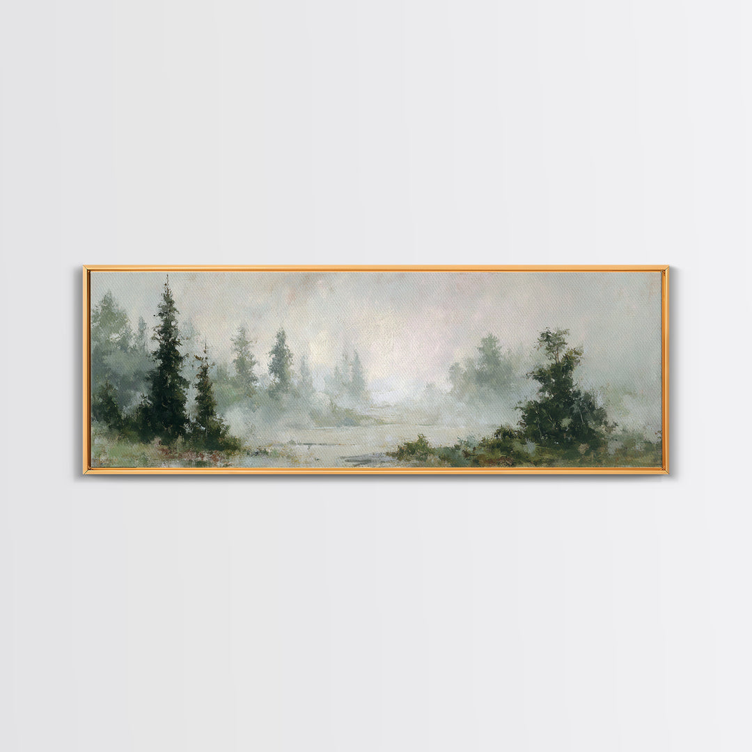 Misty Bridge Landscape Framed Canvas Print, Black and White Art, Digital Prints, Living Room Decor, Fine Art, Monochrome, BAW-3x1-59