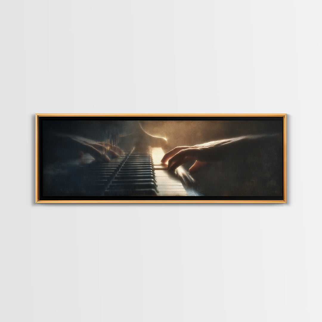 Piano Keys and Hands Canvas Print, Black and White Art, Boho Decor, Living Room Decor, Oil Painting, Monochrome, BAW-3x1-62
