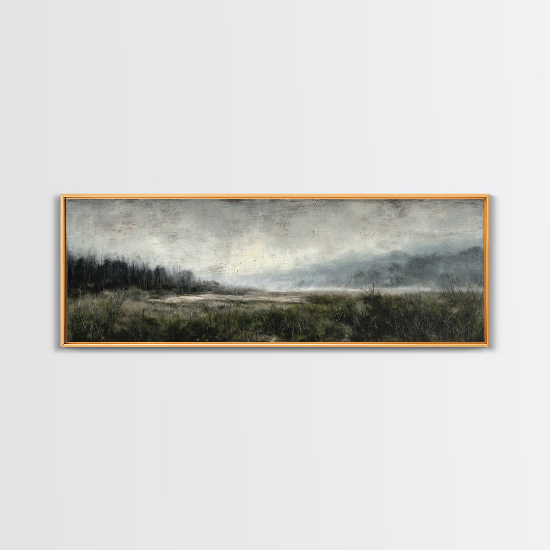 Moody Foggy Forest Canvas Print, Black and White Art, Gothic Decor, Living Room Decor, Oil Painting, Monochrome, BAW-3x1-71