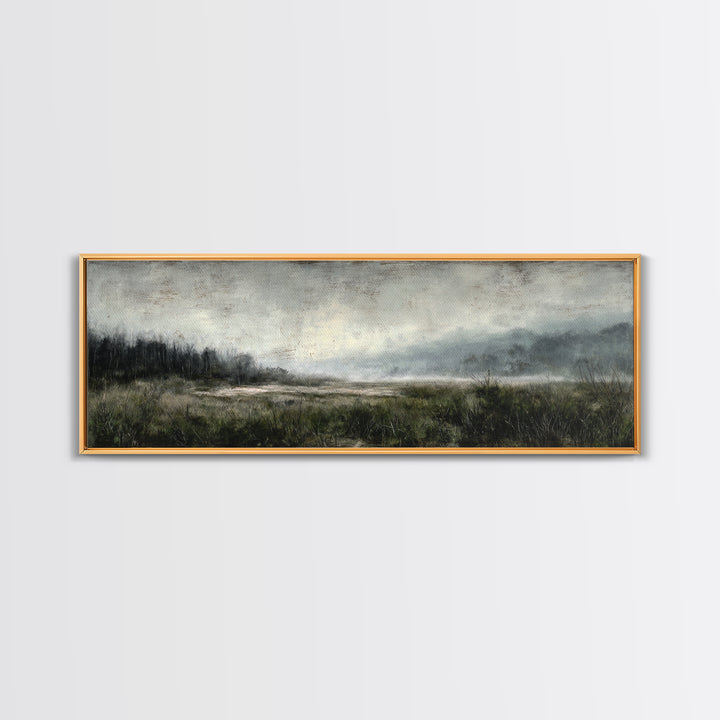 Moody Foggy Forest Canvas Print, Black and White Art, Gothic Decor, Living Room Decor, Oil Painting, Monochrome, BAW-3x1-71