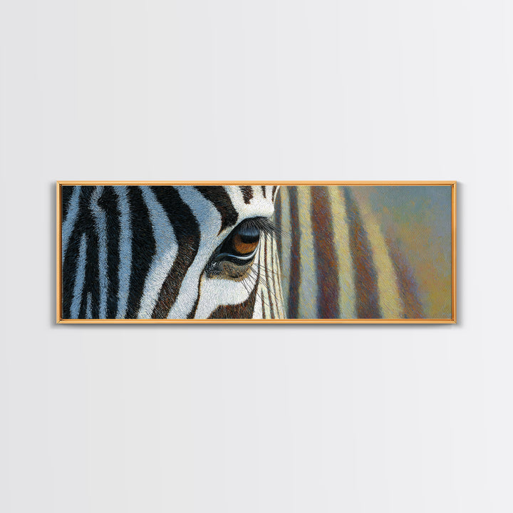 Zebra Stripe Closeup as Graphic Abstraction Framed Canvas Print, Black and White Art, Art, Living Room Decor, Monochrome, BAW-3x1-72