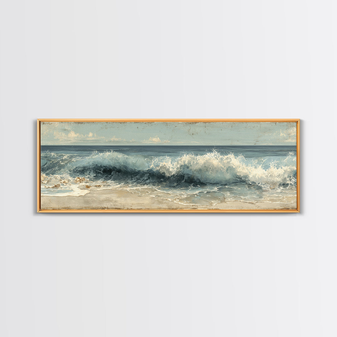 Stormy Ocean Wave Framed Canvas Print, Black and White Art, Modern Wall Art, Living Room Decor, Fine Art, Monochrome, BAW-3x1-74