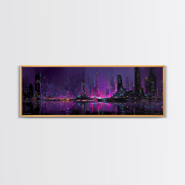 Monochrome City Skyline Reflected Canvas Print, Black and White Art, Living Room Decor, Abstract Art, Monochrome, BAW-3x1-75