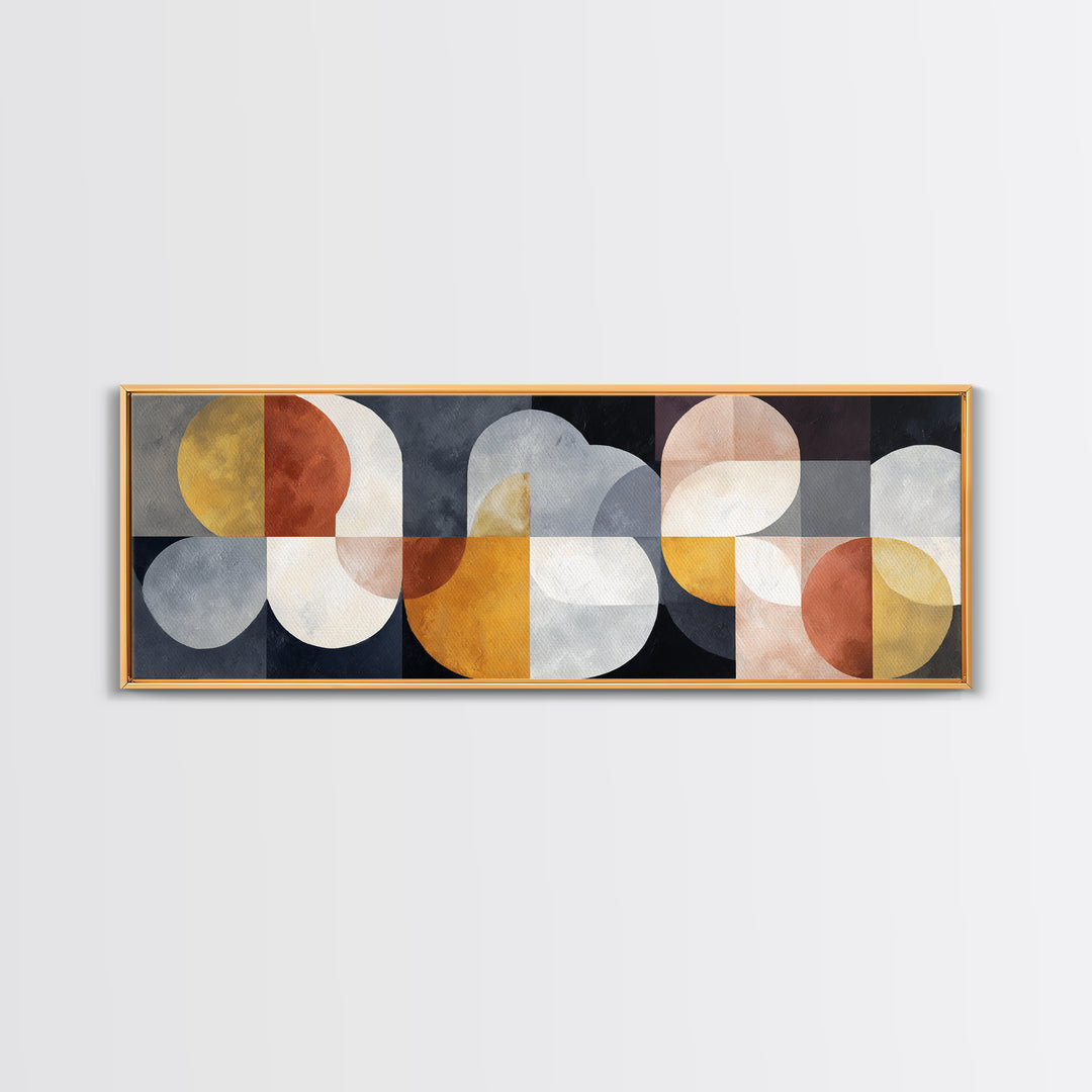 Geometric Bauhaus Grayscale Shapes Framed Canvas Print, Black and White Art, Apartment Decor, Living Room Decor, Monochrome, BAW-3x1-82