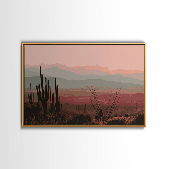 Monochrome Desert Cactus Silhouette Canvas Print, Black and White Art, Abstract Wall Art, Living Room Decor, Watercolor Art, BAW-3x2-1