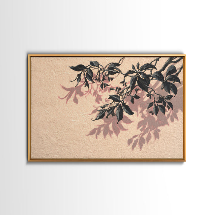 Minimal Botanical Branch Framed Canvas Print, Black and White Art, Apartment Decor, Living Room Decor, Oil Painting, Monochrome, BAW-3x2-10