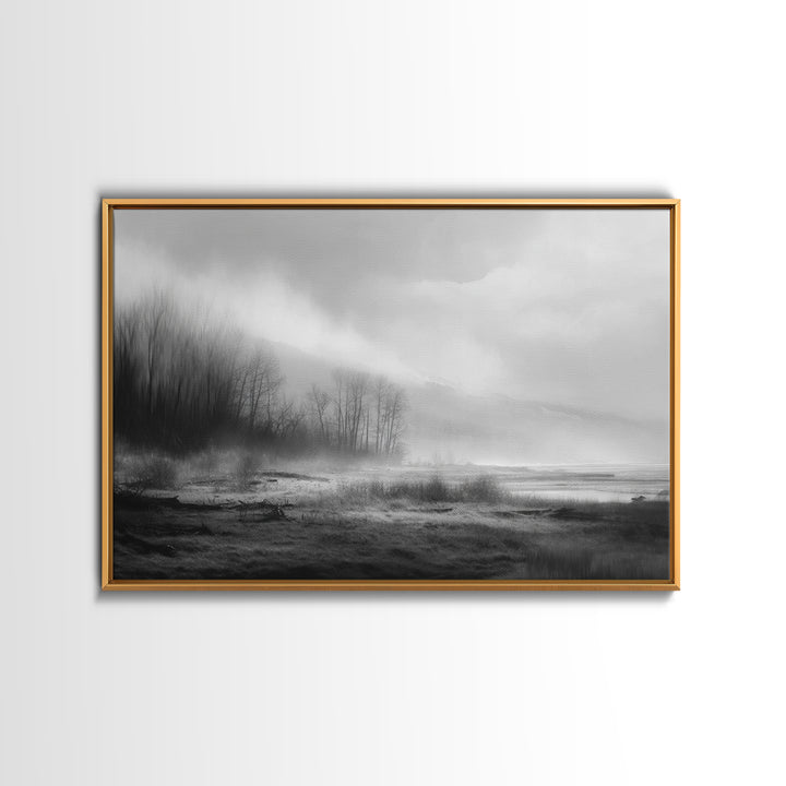 Moody Foggy Forest Canvas Print, Black and White Art, Modern Decor, Living Room Decor, Fine Art, Monochrome, Wall Decor, BAW-3x2-11