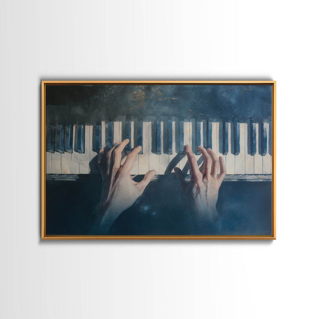 Piano Keys and Hands Framed Canvas Print, Black and White Art, Printable, Living Room Decor, Monochrome, Living Room Wall Art, BAW-3x2-2