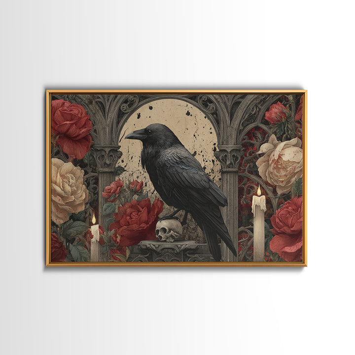 Ink Splatter Raven Composition Framed Canvas Print, Black and White Art, Photography Prints, Living Room Decor, Monochrome, BAW-3x2-24