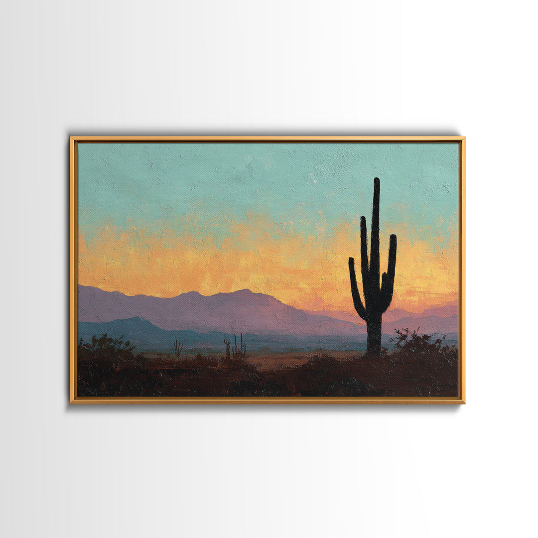 Monochrome Desert Cactus Silhouette Framed Canvas Print, Black and White Art, Set of 3 Prints, Living Room Decor, Monochrome, BAW-3x2-25