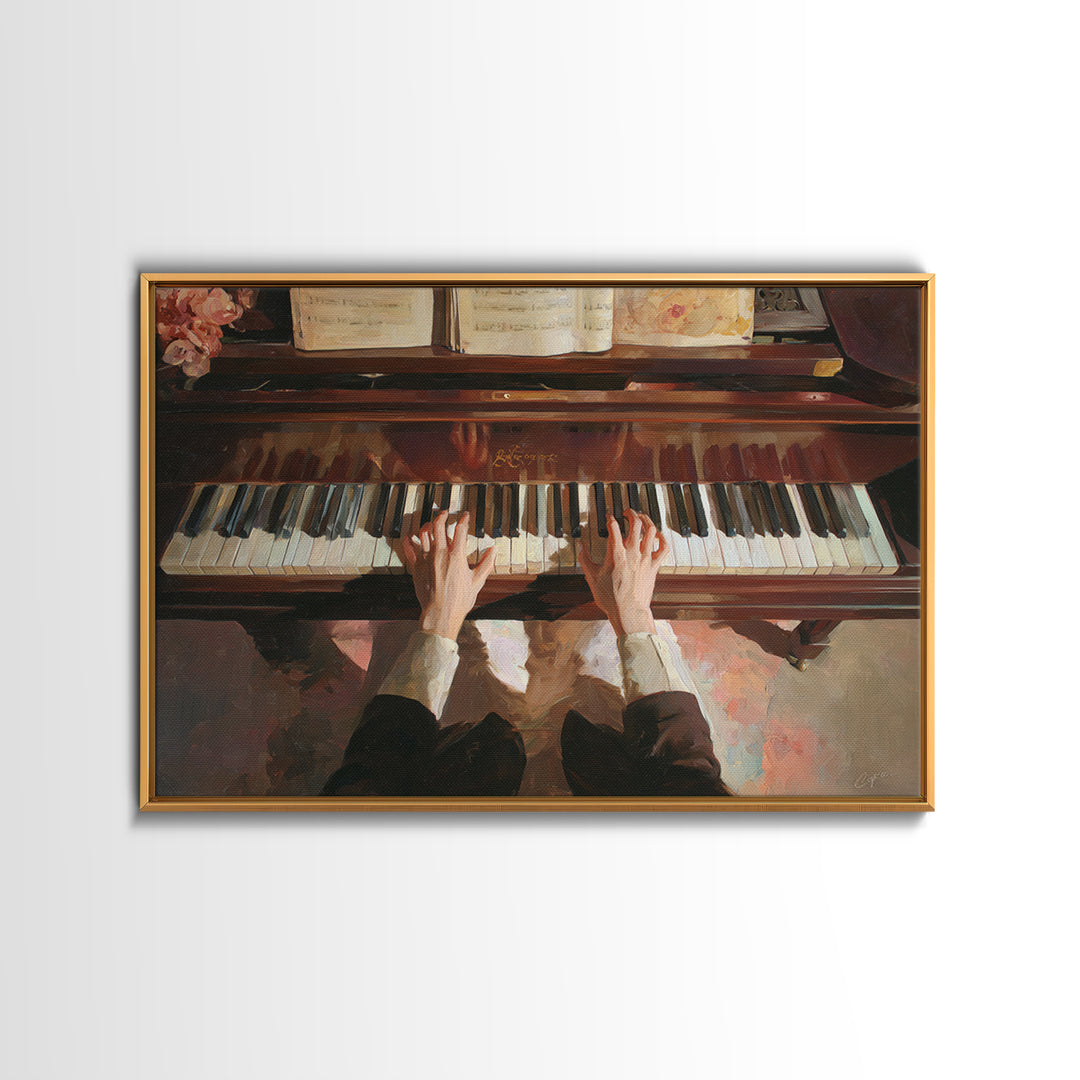 Piano Keys and Hands Canvas Print, Black and White Art, Abstract Art, Living Room Decor, Watercolor Art, Monochrome, BAW-3x2-26