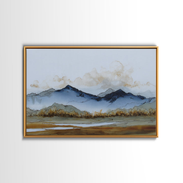 Black Ink Mountain Range Canvas Print, Black and White Art, Canvas Print, Living Room Decor, Oil Painting, Monochrome, BAW-3x2-30
