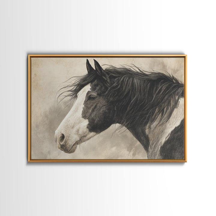 Black and White Wild Horse Portrait Canvas Print, Black and White Art, Cabin Decor, Living Room Decor, Fine Art, Monochrome, BAW-3x2-33